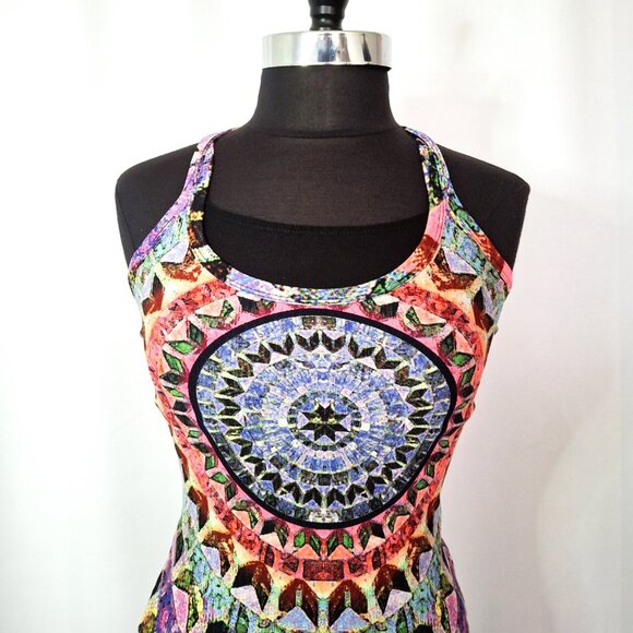 Beachy Mesh Mandala Print Bohemian Long Maxi Beach Boho Dress Semi-sheer Sz M - Picture 4 of 16
